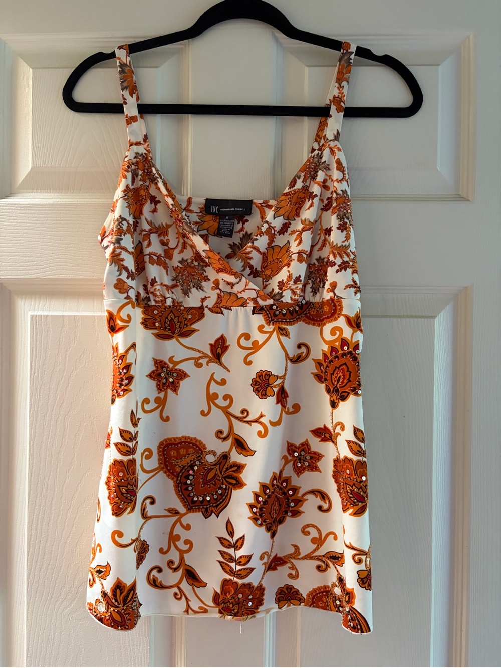INC International Concepts White and Orange Paisley Cami